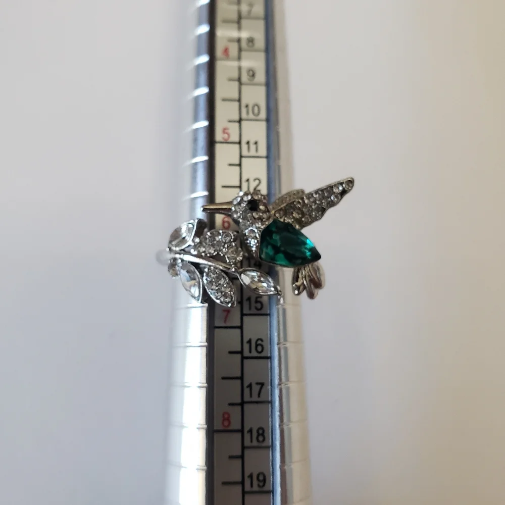 Elegant Natural Blue Stone Adjustable Hummingbird Ring for Women Glass Filled - Picture 8 of 10